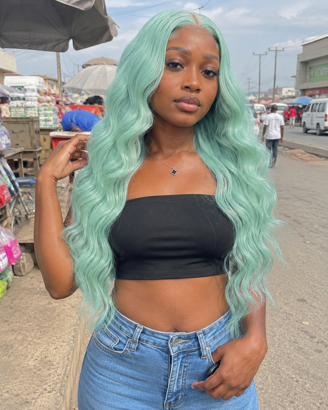 Mint Wave Lace Front Wig – Premium Fiber